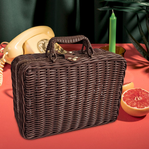 Maleta De Mimbre De Plástico Retro,caja De Maleta S Marrón