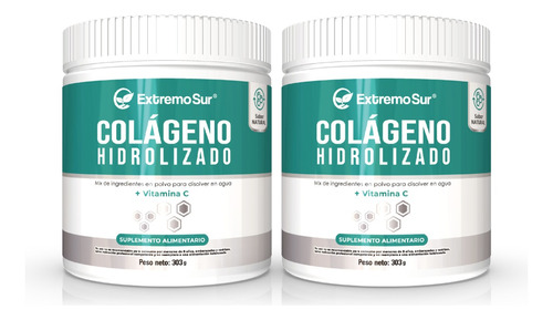 Colágeno Hidrolizado + Vit C, Pack 2 Potes 606 Gramos