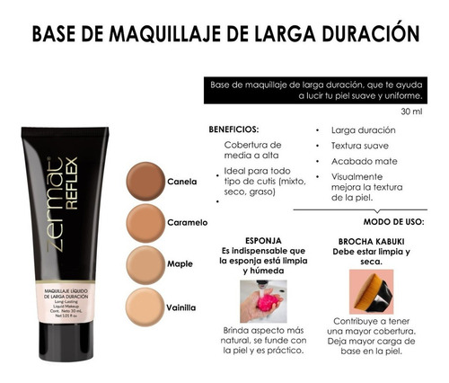Maquillaje Líquido De Larga Duración Reflex 30 Ml - Zermat Canela