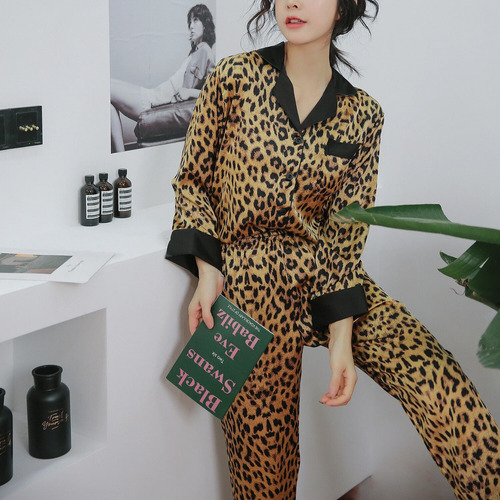 Pijama De Manga Larga Con Estampado De Leopardo, Ropa De Dor