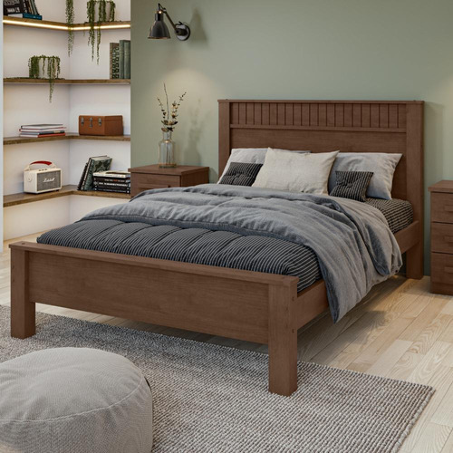 Cama Quarto Casal 140 Cm Athenas Cabeceira Marrom Madeira