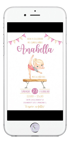 Invitación Cumpleaños Tarjeta Digital Gimnasia Artística 