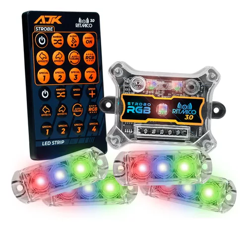 4 Strobo Automotivo Carro Ajk 4 Faróis Rgb Com Controle Novo