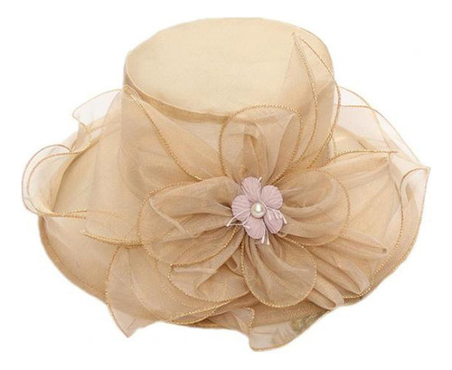 Elegante Sombrero De Organza Con Flores De Ala Ancha For Mu