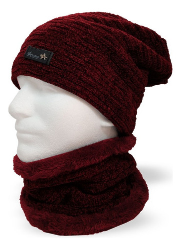 Gorro Caído Largo + Cuello Invierno Lana C/ Corderito Unisex