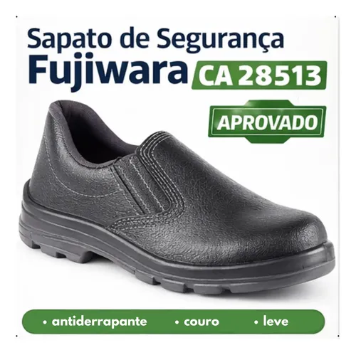Sapato Segurança Couro Bico Plástico Pvc Fujiwara Ca 28513 | Frete