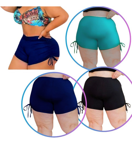 Kit 3 Sunquini Calcinha Shorts Cordinha Biquíni Plus Size