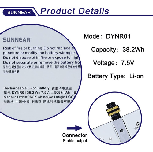 Sunnear Dynr01 Bateria Repuesto Para Tablet 38.2wh Microsoft