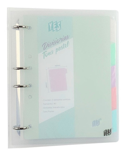 Caderno Argolado Fichário Cristal Yes B5 Colegial Pastel