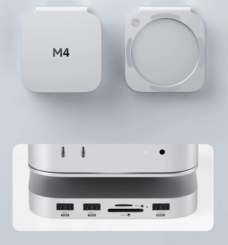 Hub Usb C Stand Case Ssd Nvme 10 Gbps P/ Mac Mini M4 Prateado
