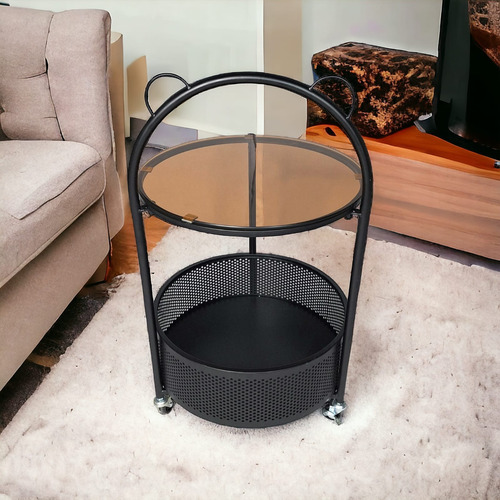 Mesa De Servicio Vidrio Dos Niveles Ruedas Con Seguro