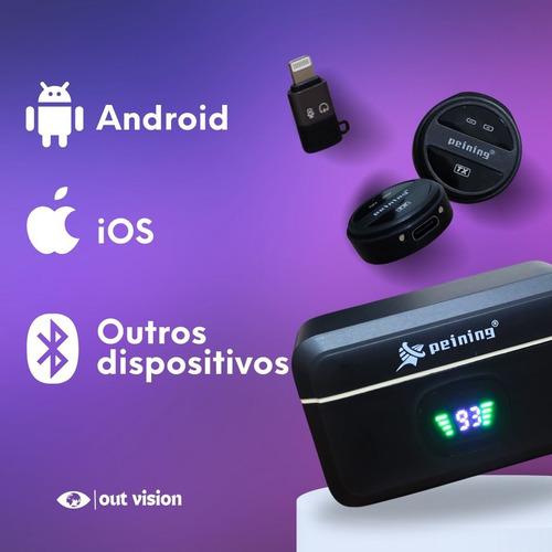 Microfone Lapela Sem Fio Duplo Para iPhone E Android Anc