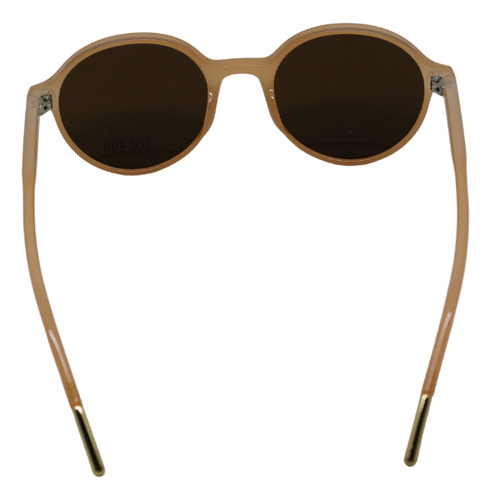 Óculos De Sol Redondo User4 Bege com Ponteira Dourada Lente Cinza Degrade Fator de Proteção Uv400 + Case De Proteção + Flanela de Limpeza