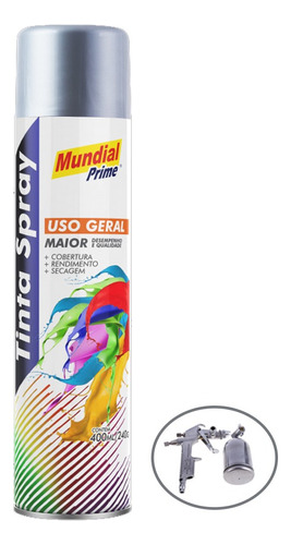 Tinta Spray Mundial Prime Metálica Prata Uso Geral - 400ml
