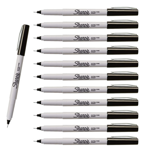 Marcadores Permanentes Sharpie, Punta Ultrafina, Negro, 12 1