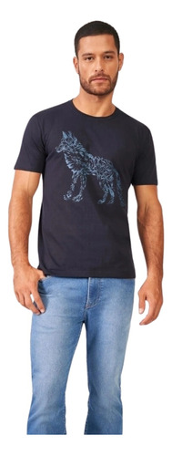 Camiseta Masculina Acostamento Lobo Cor Marinho