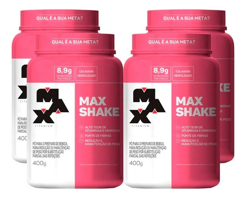 4x Max Shake 400g (total 1600g) - Max Titanium Sabor Morango