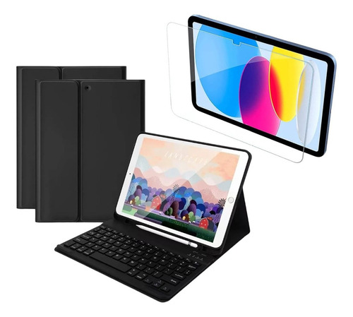 Funda Forro Teclado Bluetooth Para iPad 10 Gen 10.9 + Vidrio