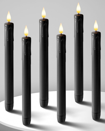 Homemory 6 Velas Conicas De Plastico Negro Con Luz Parpadean