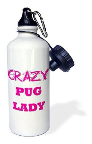 3drose Crazy Pug Lady-botella De Agua Deportiva, 21 Oz, 21 O