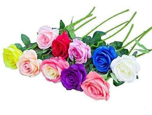 Reton 10 Tallos Ramo De Flores De Rosas De Seda Artificial C | Envío gratis