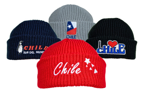 Pack 4 Gorros De Lana Bordado Con Diseños De Chile