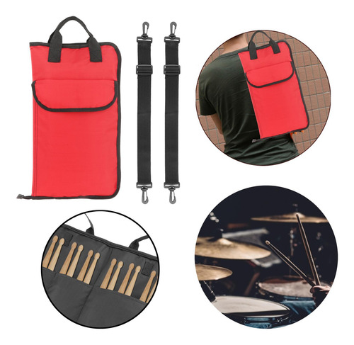 Drum Stick Gig Bag Resistente Al Agua Rojo Puesto 24 Palos