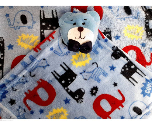 Imagem 2 de 4 de Kit Presente Bebê Manta E Naninha Na Caixa Meninos Urso Azul