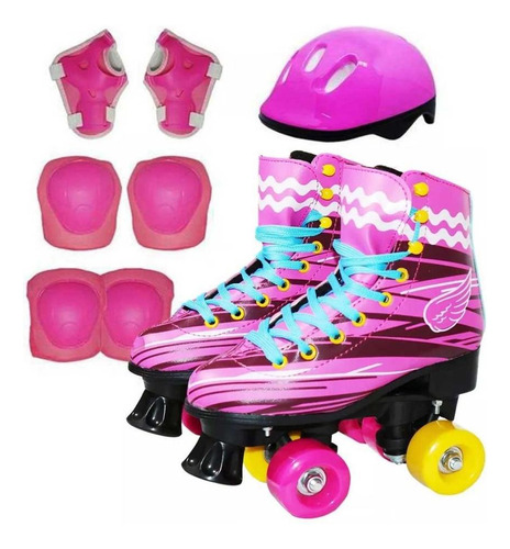 Patins 4 Rodas Roller Infantil Kit Proteção