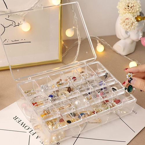 Caja Organizadora De Aretes Y Anillos Acrílico Transparente