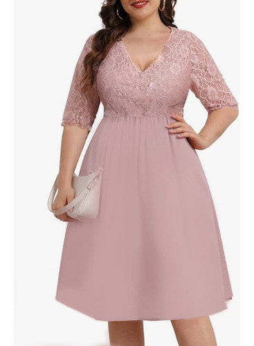Vestido Plus Size Festa Curto Soltinho Casamento Rose Renda