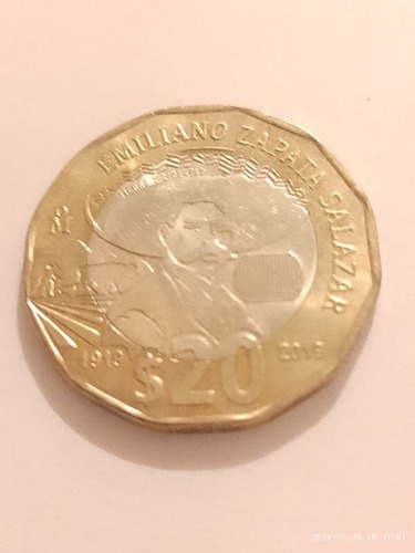 Moneda De 20 Pesos Emiliano Zapata Salazar