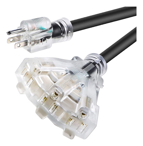 Cable De Extension 12/3 De 3 Pies, Resistente, Negro, De 3 T