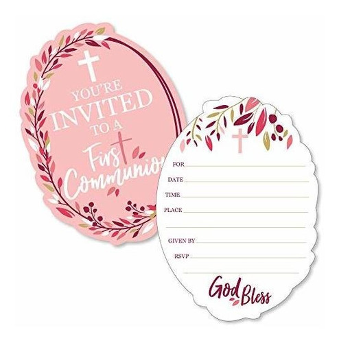 Invitaciones Y Tarjetas Primera Comunión Rosa Elegante Cruz