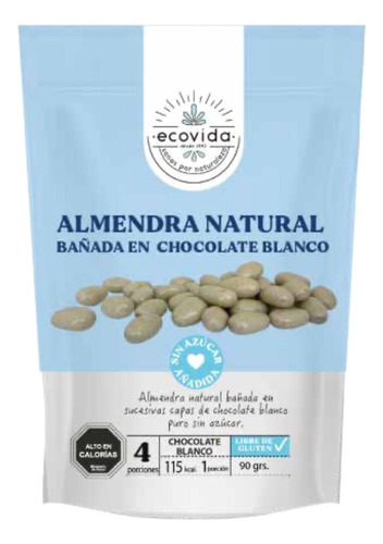 Almendra Natural Bañada En Chocolate Blanco (sin Azúcar) 90g