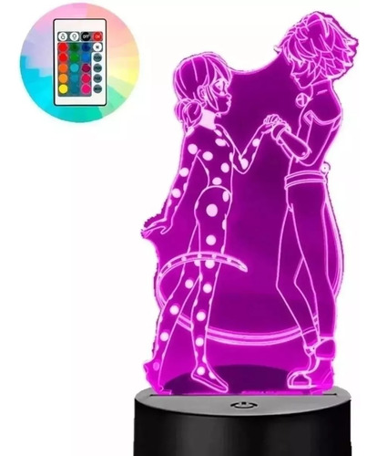 Ladybug Y Cat Noir Lampara Led 3d 16 Colores Miraculous M1