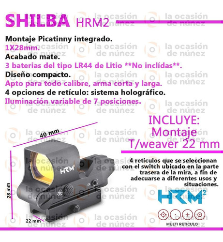 Imagen 2 de 7 de Mira Shilba Hrm2 Holografica Apta Retroceso Visor 1x28 Mm