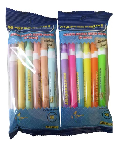 12caneta Marca Texto Neon Modelo Slim Masterprint