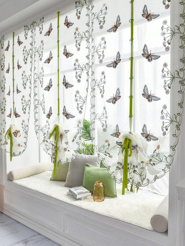 Cortina Bordada Transparente Sin Forro Para Habitación O Dor