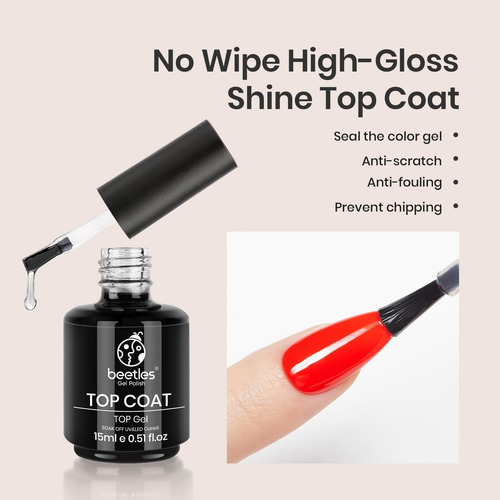 Kit Base Para Uñas En Gel Top Coat Y Pegamento De 15 Ml Transparente