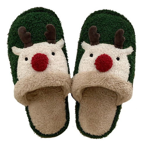 Lindo Alce De Navidad Zapatillas De Algodón Caliente Zapatos