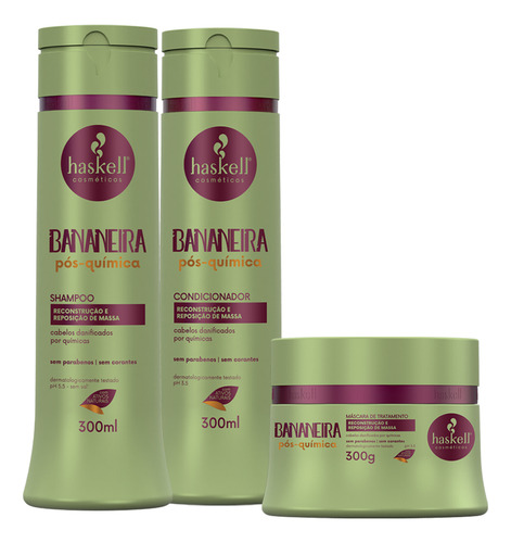 Kit Haskell Bananeira Shampoo Cond Máscara 300ml