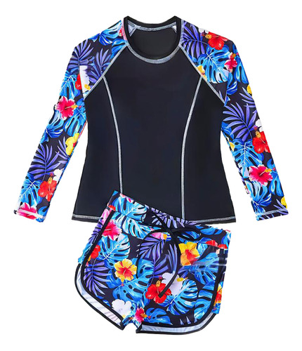 Traje De Baño De 2 Piezas Rash Guard Con Shorts Para Mujer