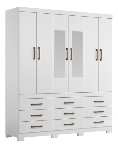 Guarda Roupa Casal 6 Portas 9 Gavetas Com Espelhos Cor Branco