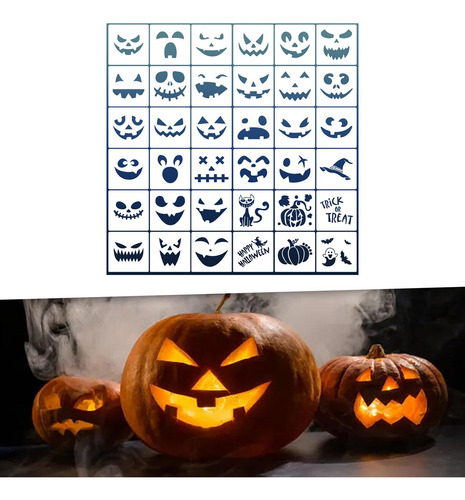36x Plantillas Para Caras De Calabazas De Halloween,