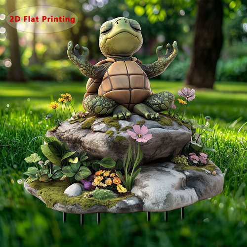 Uma Tartaruga De Ioga Sentada Em Uma Estaca De Jardim De Acr