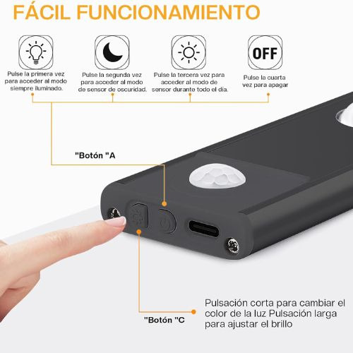 Luz Barra Led Pared Sensor Movimiento Cocina Closet 60 Cm