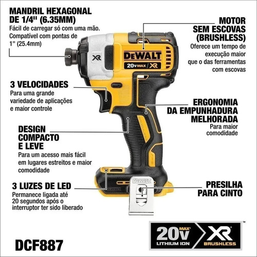 Imagem 2 de 7 de Parafusadeira Furadeira Impacto 20v Dewalt Dcd778 + Dcf887