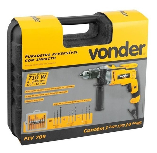 Imagem 2 de 2 de Furadeira martelete elétrica de 13mm Vonder FIV 709 710W + acessórios com maleta de transporte 127V 50Hz/60Hz