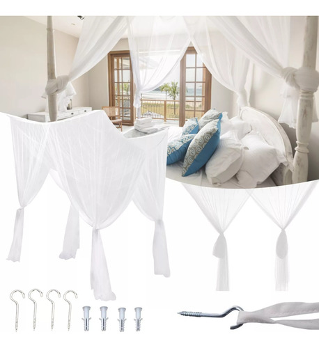 Mosquitera De Cuatro Esquinas Para Cama King Size, Blanca